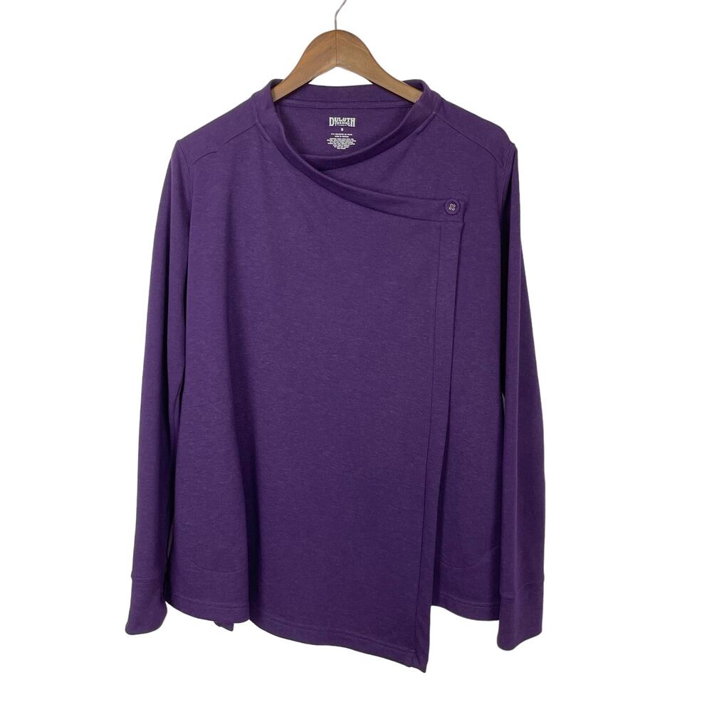 Duluth Trading Violet Purple Wool Blend Crossover Foldaway Wrap Sweater Cardigan